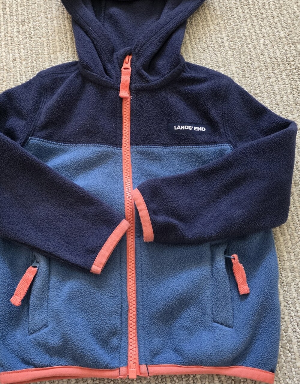 Lands' End Kids Navy & Blue Fleece Hoodie with Coral Trim